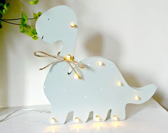 Handmade wooden night light dinosaur, children's decor, wooden dinosaur, nursery decor, personalised wooden dinosaur