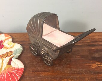 Vintage Baby Carriage Bank, Silver Plated Bank, Nursery Decor, Retro Baby Room Decor, Baby Girl Nursery, Baby Decor, Gift For New Babies