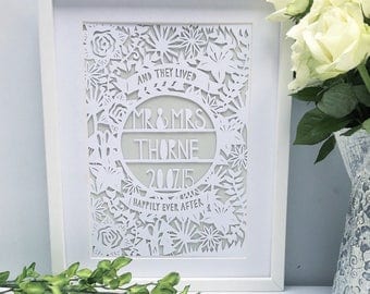 Framed Wedding papercut, wedding gift, wedding present, personalised wedding gift, handmade wedding gift, wedding frame, unique wedding gift