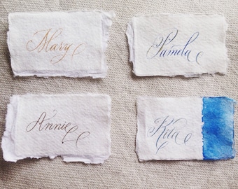 Custom calligraphy for wedding place cards, escort cards, placement cards, name cards - UK