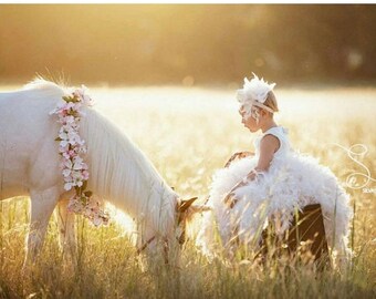 DOUBLE SALE Rustic flower girl dress,rustic ivory flower girl dress,ivory ball gown flower girl dress,feather flower girl dress,flower girl