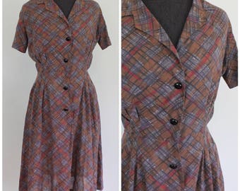 Vintage 1950s Plaid Day Dress - 50s 60s Soft Shirtdress - AS IS - Size Small, Medium