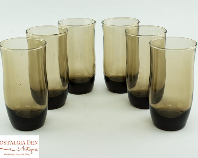 Vintage Smoke Color Tumblers | Distinctive Drinkware By Lotus | Set Of 6 12 Oz Glasses