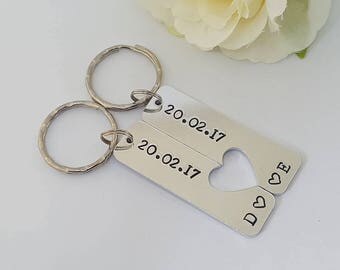 Couple Keyrings, Relationship Keyrings, Wedding, Anniversary Gift, Hand Stamped Personalised Keyrings Keychains, Boyfriend, Valentine's Gift