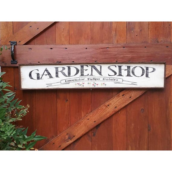 Vintage Inspired Garden Shop Wood Sign Framed