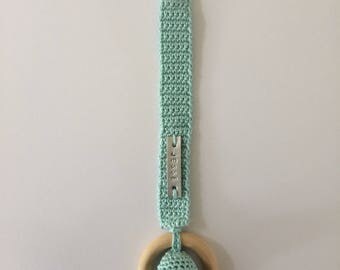 Pacifier clip with name, ball and Rattle Teether/rattle and clip, theethingring/pacifiers/Name/pacifier clip//crochet//crochet//handmade//