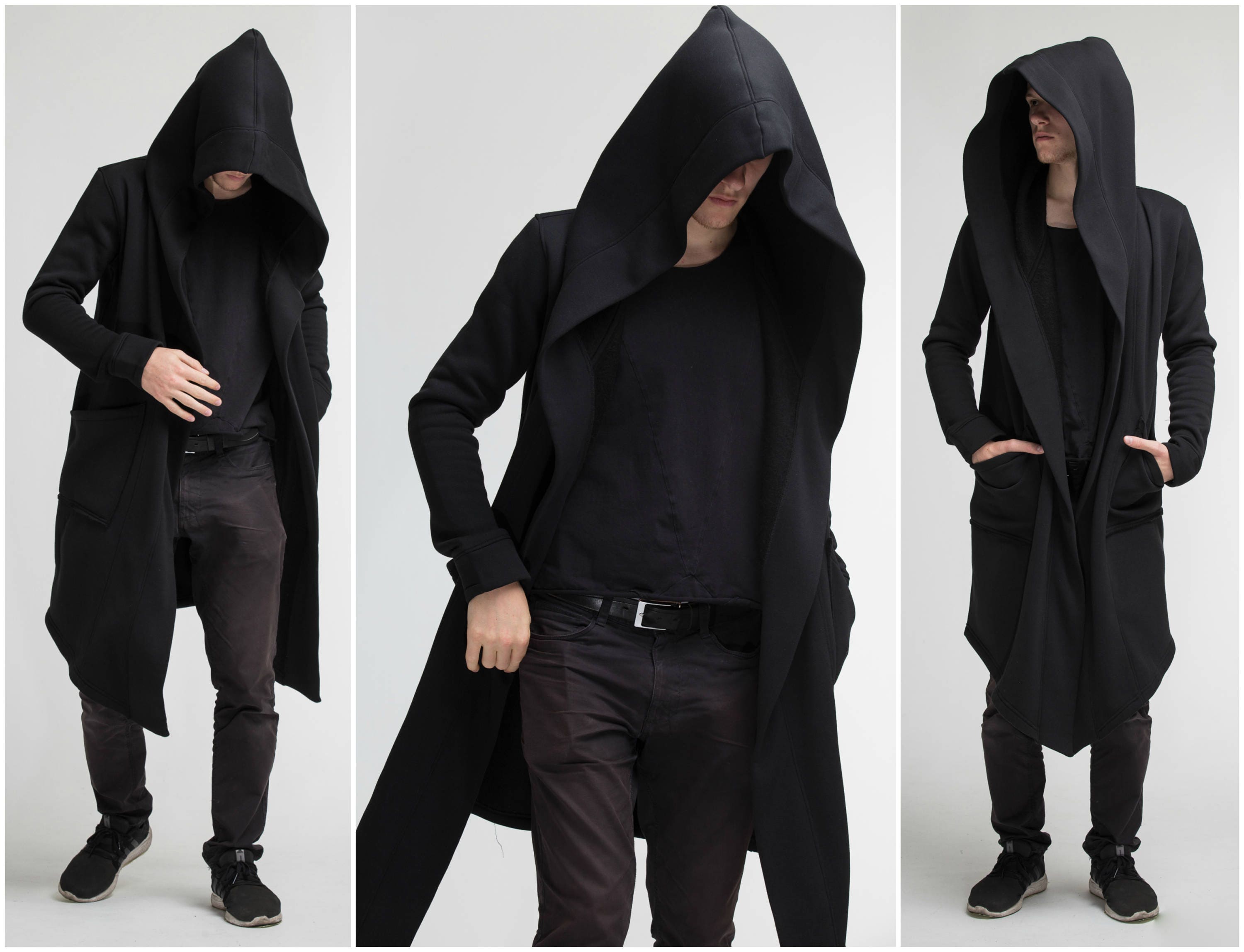 Assassin Coat Hooded Black Coat Jedi Master Costume Urban