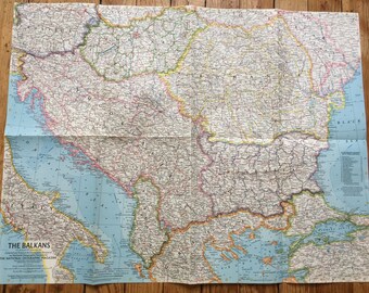 1962 National Geographic Map The Balkans. Vintage Map