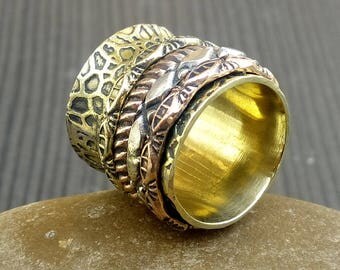Prayer spinner rings | Wide Finger spinner rings | Unisex brass rings | Indian girls wedding gift jewelry band | Banjara style jewelry | R77