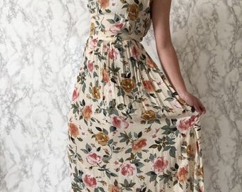 20% OFF SALE... floral side slit maxi dress | pastel florals sun dress with bow straps