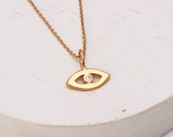 Gold Evil Eye Necklace Set with White Sapphire kabbalah jewellery hamsa jewellery good luck blue eye necklace