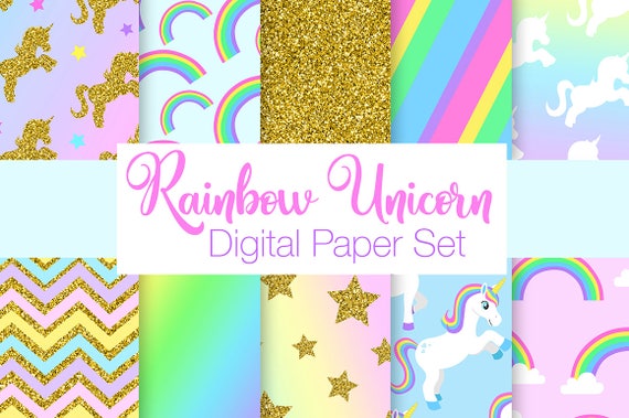 rainbow unicorn digital paper set cut unicorn scrapbook