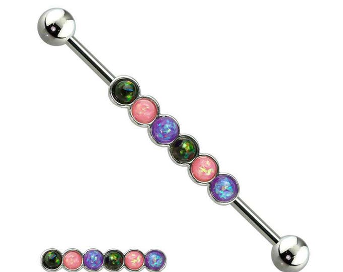 Multi Colored Glitter Opal Infinity 316L Surgical Steel Industrial Barbell