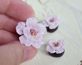 Lampwork beads - Сherry blossoms. Glass beads. Handmade beads. Flower beads. Lampwork flower beads. Pink flower.