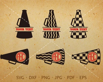 Megaphone Frame SVG, Cheer Monogram SVG, Chevron, Checked Clipart Shirt SVG Silhouette Cricut Cut Files Commercial Use