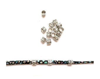 50 big hole beads European Style column heart silver Antique 7mm