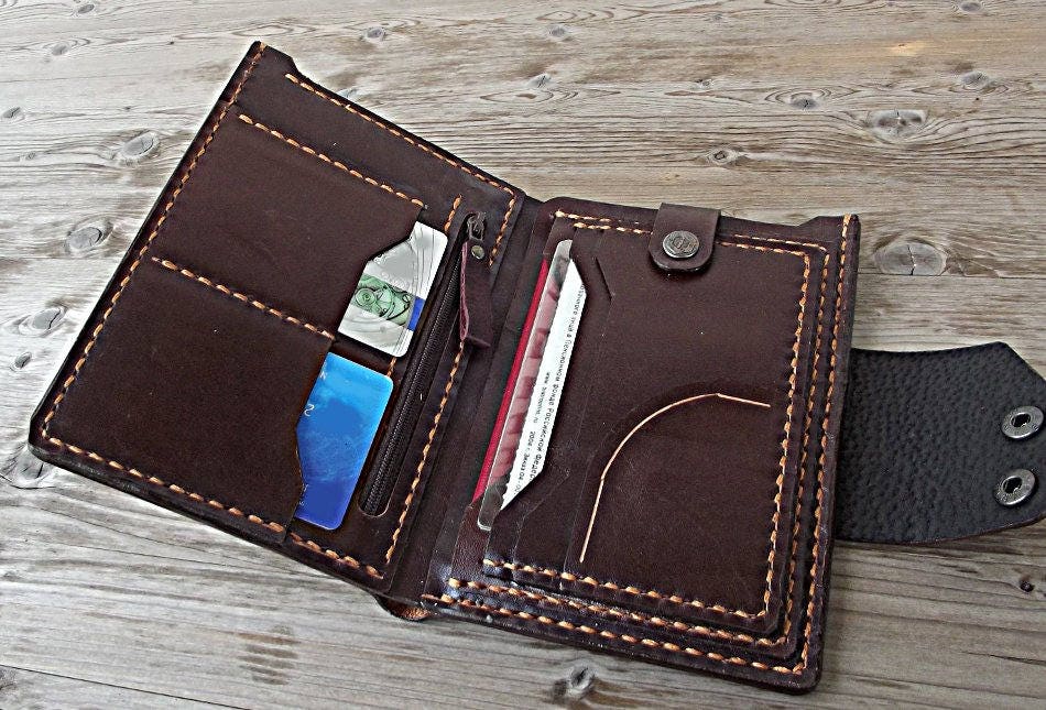Big wallet with passport holder / Brown document folder