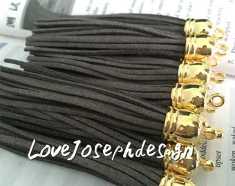 gold caps 20pieces 90mm gray suede leather gold plastic ear tassel charms