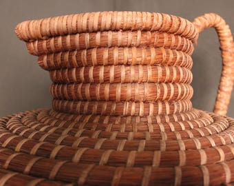 Vintage Handwoven Reed Basket in a Jug Shape. c.1965