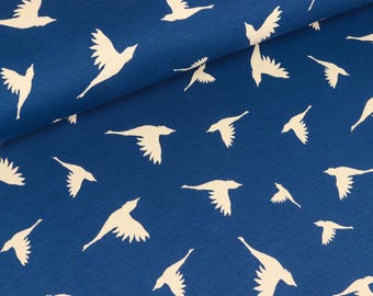 Cotton Jersey/interlock Kenny birds to marine (11,90 EUR / meter)