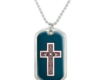 Cross with Heart Christianity Military Dog Tag Pendant Necklace with Chain