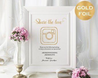 Share The Love Sign - Gold Foil Wedding Hashtag Sign - Hashtag Wedding Printable - DIY Wedding Sign - Downloadable wedding #WDH0sh0124
