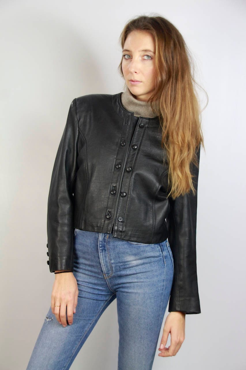 80s Leather Jacket / Cropped Leather Jacket / Cropped Jacket Black ...