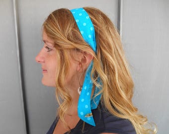 Blue headband with polka dots