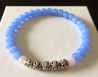 Women's bracelet- periwinkle and pink, silver accents