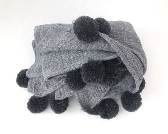 Grey Pom Pom blanket