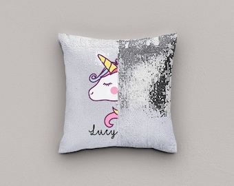 Mermaid reversable Sequin magical changing Cushion 16 x 16 - unicorn 2 - name - gift - unique