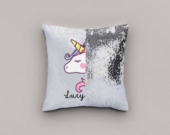 Mermaid reversable Sequin magical changing Cushion 16 x 16 - unicorn 2 - name - gift - unique