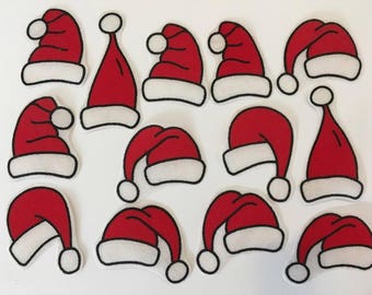 13 Iron on Fabric Father Christmas Hat Motifs/Patches/Embellishments