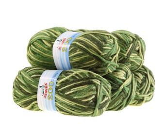 5 x 100 g yarn of 200 by VLNIKA, #07 green tones