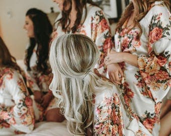 White Floral Bridesmaid Robes-9 Floral Bridesmaids Robes - Available Monogramming-Lot's of Colors