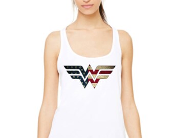 Wonder Woman Tank Top, American Wonder Woman, Tanks, Tank Tops, Proud American, American Flag, Red, White, Blue, Stars And Stripes, Proud