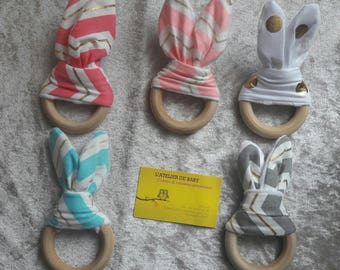 teething rings natural wood and soft fabric