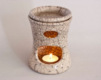 Euomia marvel - Raku fired ceramic oil burner, oil warmer