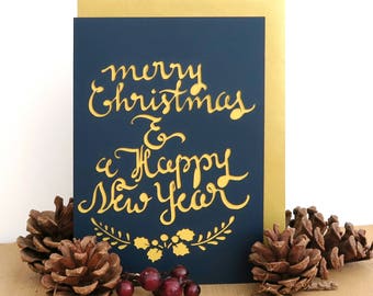 Merry Christmas card, Happy New Year card, Christmas papercut card, Christmas calligraphy card, Winter holiday cards, Christmas card set