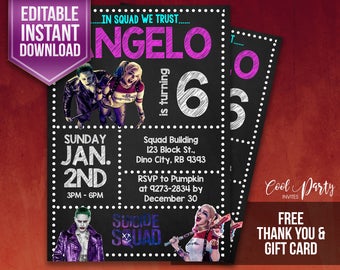 Harley Quinn invitation, Harley Quinn birthday invitation, Harley Quinn party invitation, Harley Quinn birthday, Harley Quinn, Joker