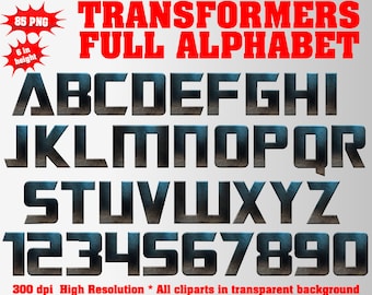 Transformers Full Alphabet, Numbers, Symbols, Autobots Logo | 83 PNG | 300 dpi | Transparent Background | Transformers Birthday Party