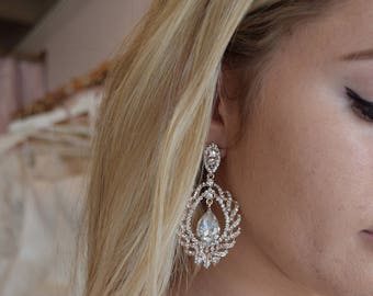 Crystal Encrusted Teardrop Glam Earrings, Glam Jewelry, Bridal Jewelry, Bridesmaids, Tiered Long Crystal Earrings, Free Shipping