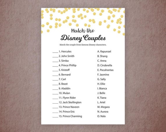 Disney Couples Match Game Printable Gold Confetti Famous