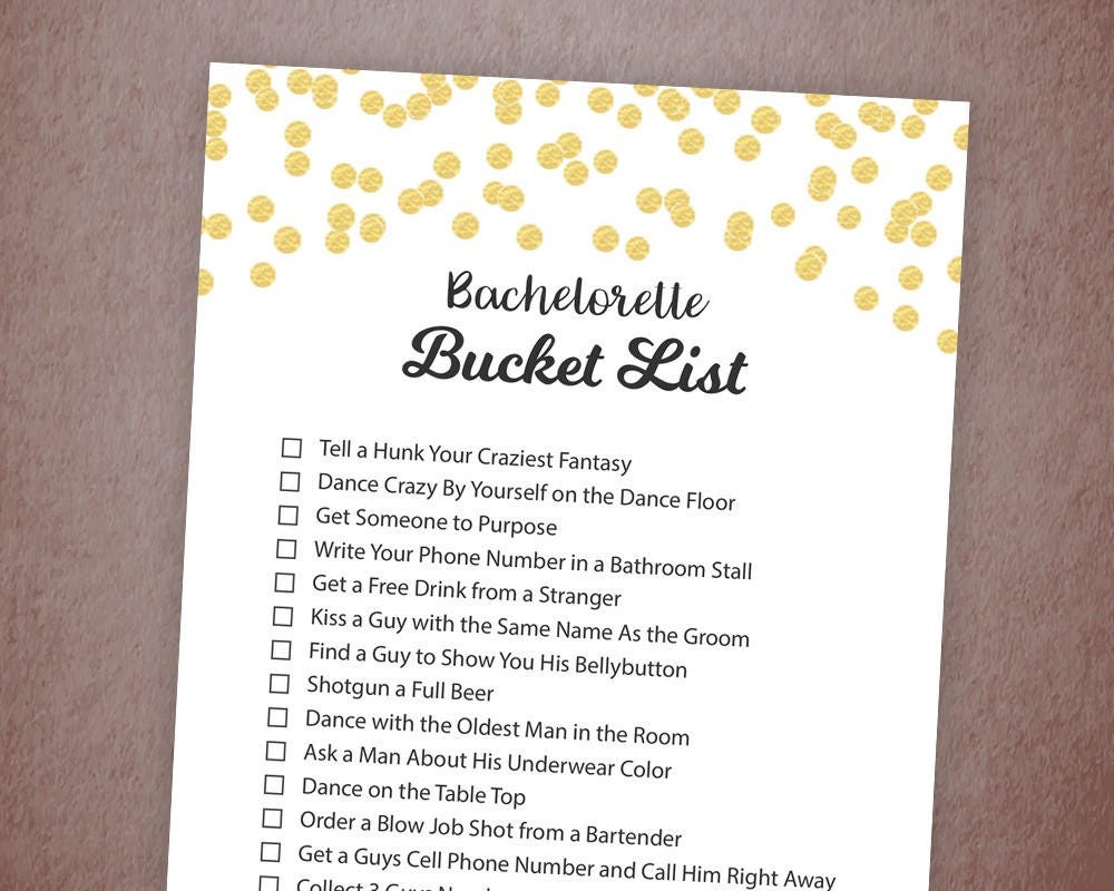 Bachelorette Party Bucket List Game Printable Gold Confetti