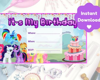 My Little Pony Birthday Invitation, Print and Personalise At Home, Instant Download, Invite NOT Editable on Adobe Reader