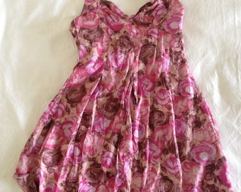 Wayne Cooper Silk Floral Pink Impressionist Rose Halter Summer Dress Size AU 12