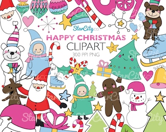 20% OFF SALE Christmas Clipart Kawaii Christmas Kawaii