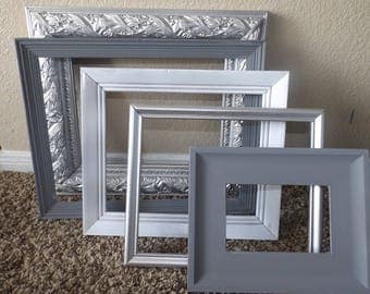 Set of 5 Gallery Wall Frames | Gallery Wall Set | Grey, Silver, & White Frame Set | Open Back Frame Set | Wall Set in Grey and Silver| Decor