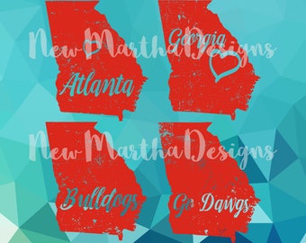 Georgia GA State Atlanta Love Distressed Vintage Bulldogs Go Dawgs PNG SVG t-shirt silhouette cameo cricut cutout vinyl heat press