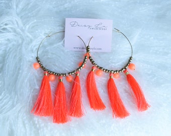 Neon Tassel Hoop Earrings